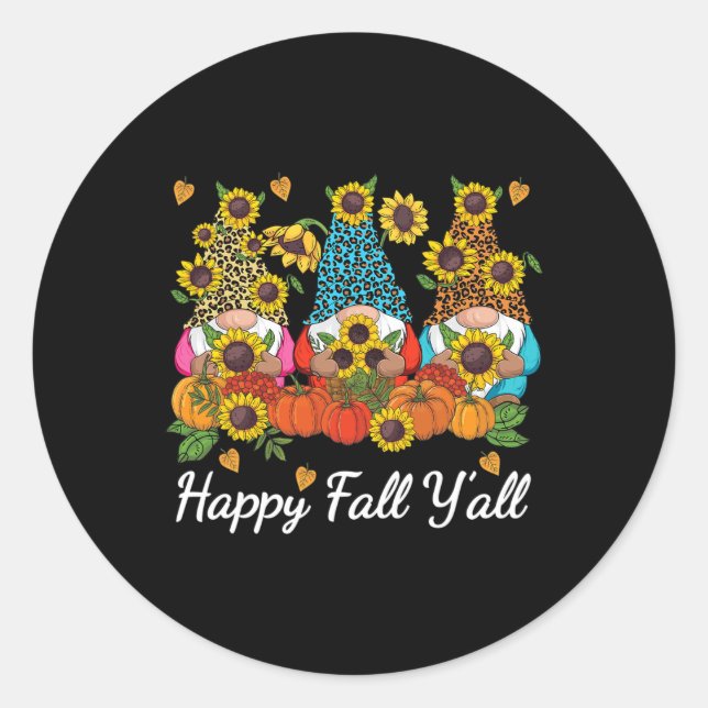 Sticker Rond Happy Fall Y'all Gnome Leopard Pumkin Autumn (Devant)