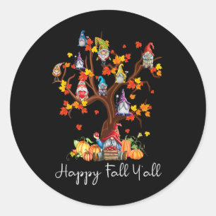 Sticker Rond Happy Fall Y'all Gnomes Citrouille Autumn Tree Mer