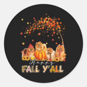 Sticker Rond Happy Fall Yall Pomeranian Automne Lover Citrouill
