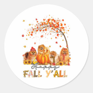 Sticker Rond Happy Fall Y'all Poméranienne Automne Lover Citrou