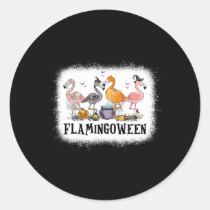 Sticker Rond Happy Flamingoween Flamant rose rose Halloween Ske
