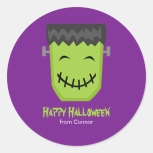 Sticker Rond Happy Frankenstein Kids Halloween