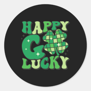 Sticker Rond Happy Go Lucky Shamrock Jour de la Saint Patrick H