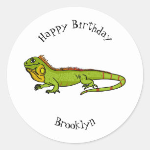 Sticker Rond Happy green iguana cartoon