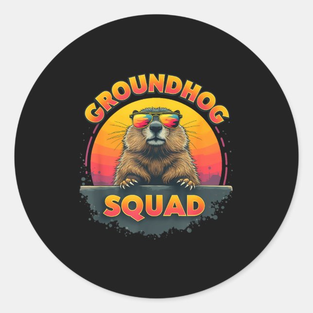 Sticker Rond Happy Groundhog Day 2025 - Fun Groundhog Squad App (Devant)