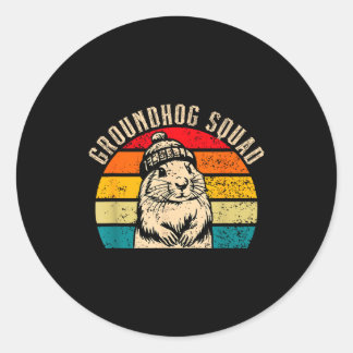 Sticker Rond Happy Groundhog Day 2025 Groundhog Squad Woodchuck