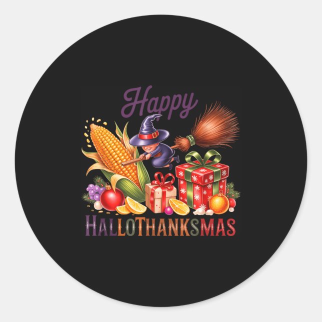 Sticker Rond Happy Hallothankmas Witch Cornucoa  (Devant)