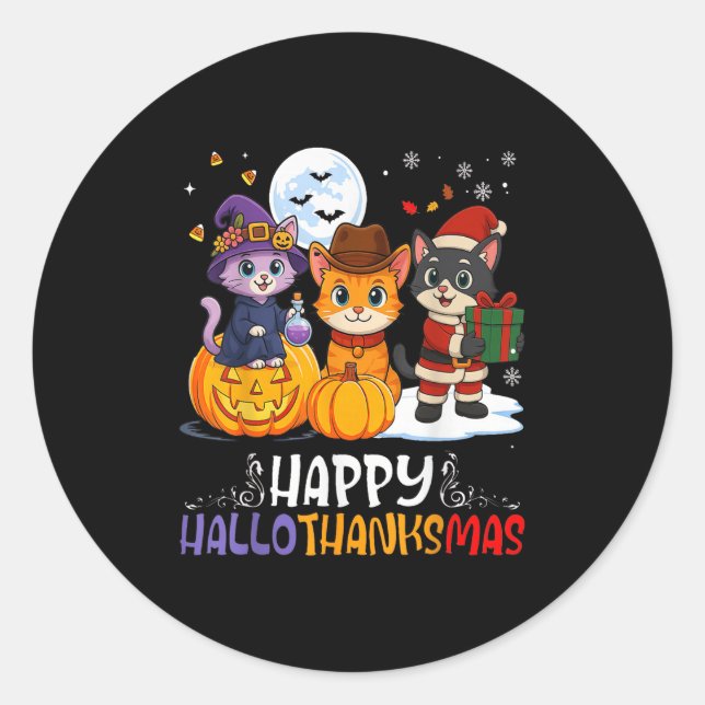 Sticker Rond Happy Hallothanksmas Funny Halloween Thanksgiving  (Devant)