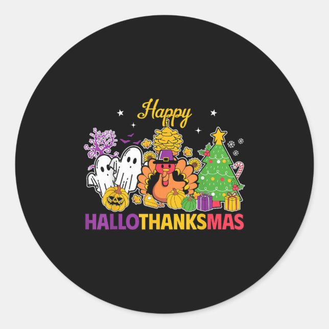 Sticker Rond Happy Hallothanksmas Halloween Thanksgiving Christ (Devant)