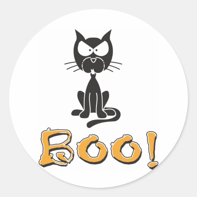 Sticker Rond Happy Halloween Boo Chat noir (Devant)