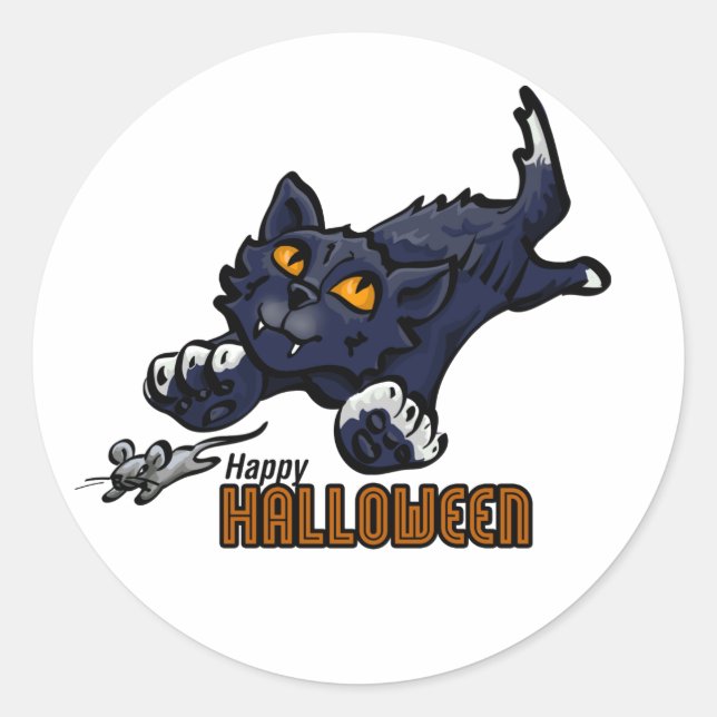 Sticker Rond Happy Halloween Chat et souris (Devant)