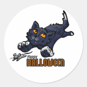 Sticker Rond Happy Halloween Chat et souris