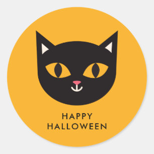 Sticker Rond Happy Halloween Chat noir Trick ou Treat