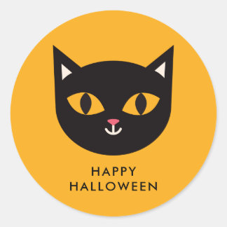Sticker Rond Happy Halloween Chat noir Trick ou Treat