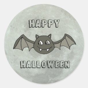 Sticker Rond Happy Halloween chauve et Pleine lune