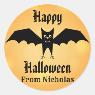 Sticker Rond Happy Halloween Cute Black Bat Personnalisé