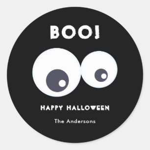 Sticker Rond Happy Halloween Cute Eyeballs Monsters Blanc noir