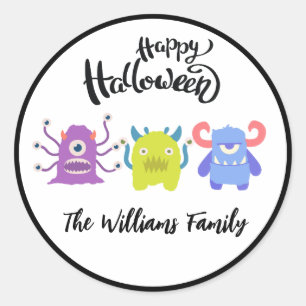 Sticker Rond Happy Halloween Cute Monsters Personnalisé Nom de