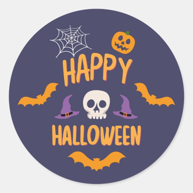 Sticker Rond Happy Halloween éffrayant citrouille chauve-souris (Devant)