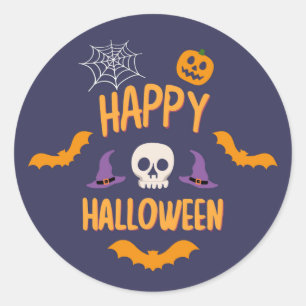 Sticker Rond Happy Halloween éffrayant citrouille chauve-souris