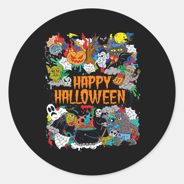Sticker Rond Happy Halloween Éffrayant Retro (Devant)
