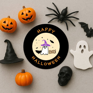 Sticker Rond happy halloween fantasma bruxo fofo 