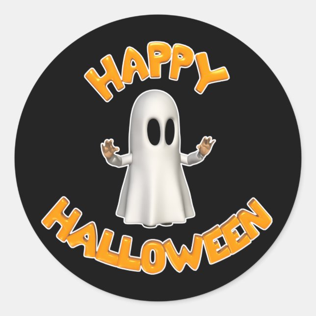 Sticker Rond Happy-Halloween-Fantôme (Devant)