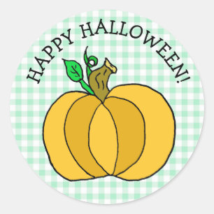 Sticker Rond Happy Halloween Folk Art Country Citrouille