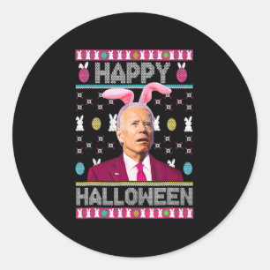 Sticker Rond Happy Halloween Fun Bunny Joe Biden Confus Easte