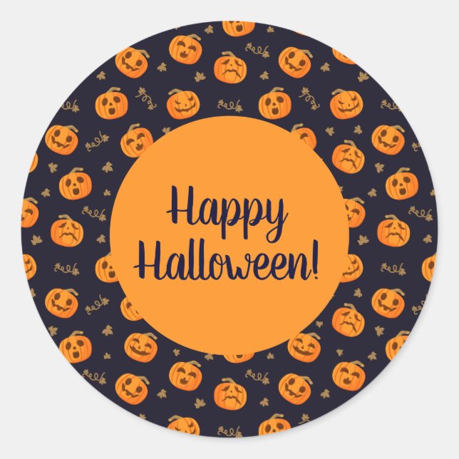 Sticker Rond Happy Halloween Funny Orange Motif Citrouille (Devant)