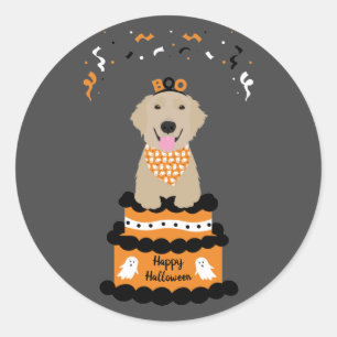 Sticker Rond Happy Halloween Golden Retriever Éffrayant Ghost B