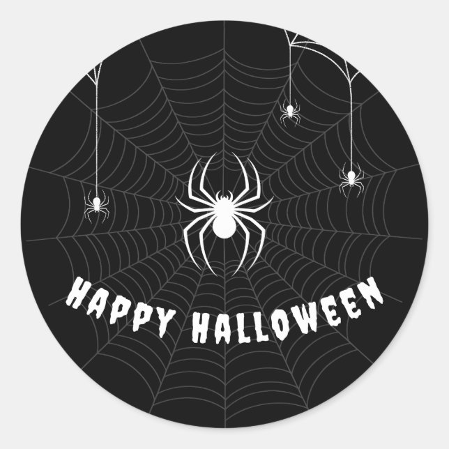 Sticker Rond Happy Halloween gothique Scary Black Spider Web (Devant)