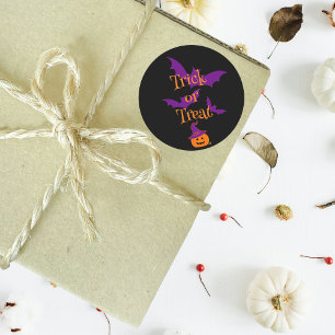 Sticker Rond Happy Halloween Jack-o'-lantern Black