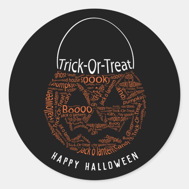 Sticker Rond Happy Halloween Jack-o'-lantern Word Art Orange (Devant)