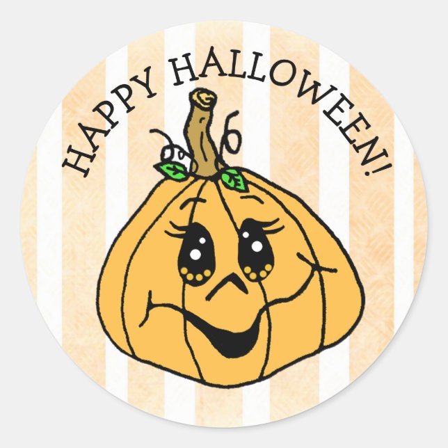 Sticker Rond Happy Halloween mignonne Citrouille Whimsical (Devant)