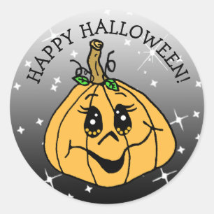 Sticker Rond Happy Halloween mignonne Citrouille Whimsical