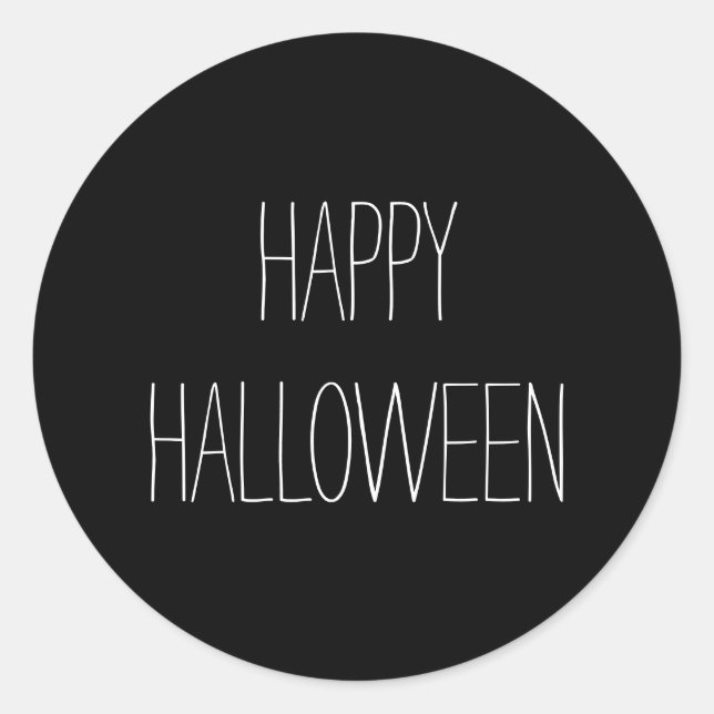 Sticker Rond Happy Halloween noir blanc éffrayant manuscrit (Devant)