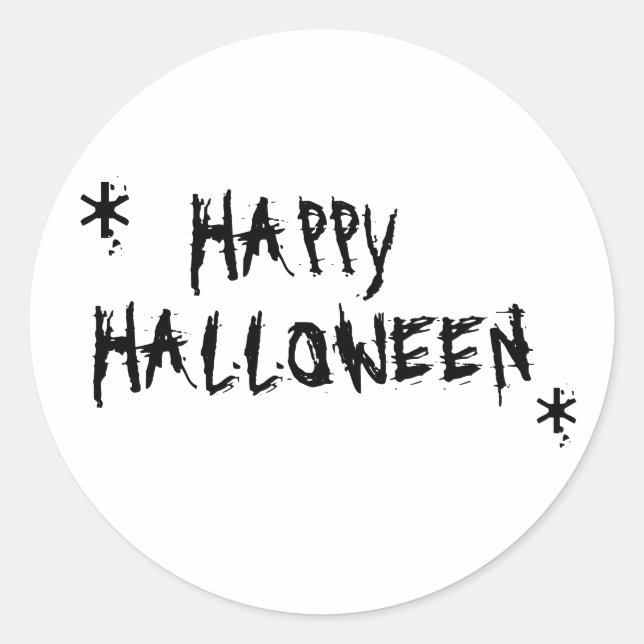 Sticker Rond Happy Halloween noir et blanc effrayant typographi (Devant)