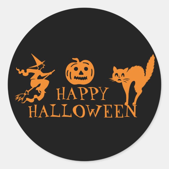 Sticker Rond Happy Halloween noir orange éffrayant (Devant)