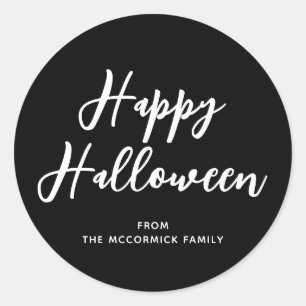 Sticker Rond Happy Halloween noir Script Nom de famille