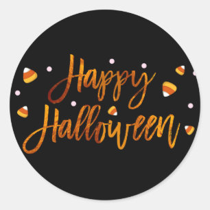 Sticker Rond Happy Halloween Orange Foil Moderne Écriture Tenda