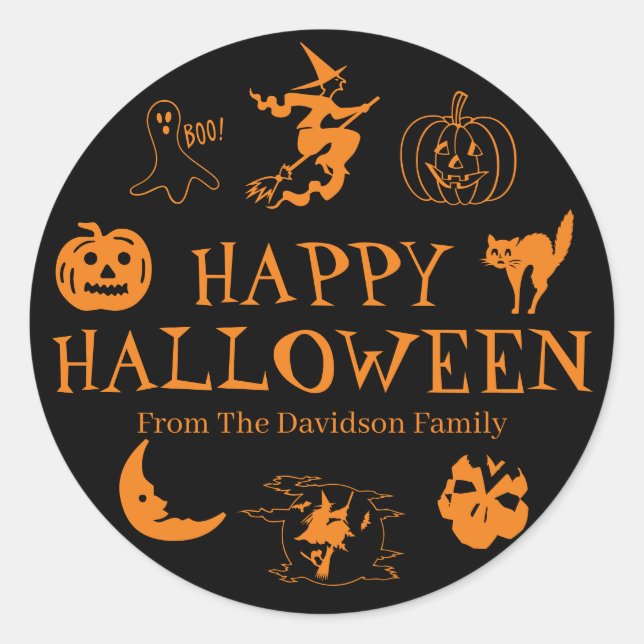 Sticker Rond Happy Halloween personnaliser nom cadeau collants  (Devant)