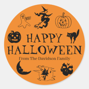 Sticker Rond Happy Halloween personnaliser nom cadeau collants