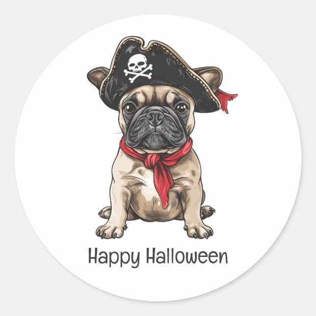 Sticker Rond Happy Halloween Pirate French Bulldog (Devant)