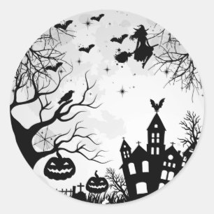 Sticker Rond happy halloween pumpkins witches