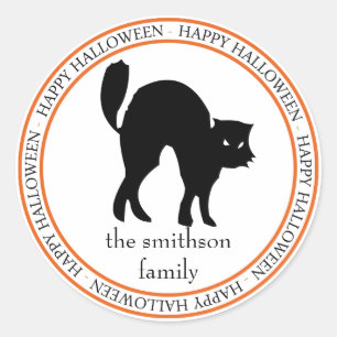 Sticker Rond Happy Halloween Scaredy Cat (Noir / Orange)