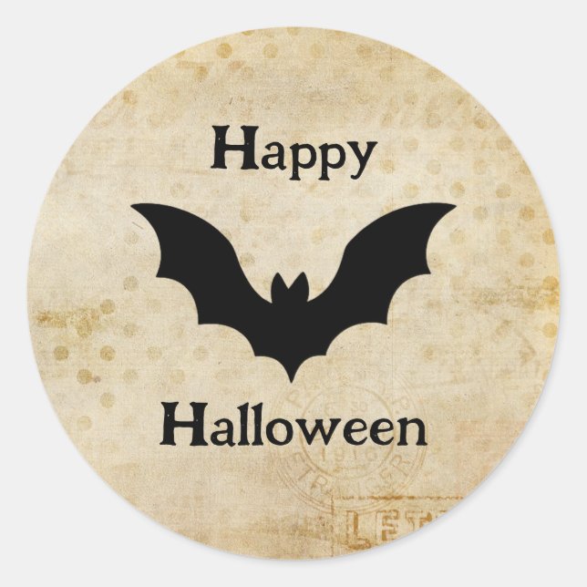 Sticker Rond Happy Halloween Spooky Vintage Bat (Devant)