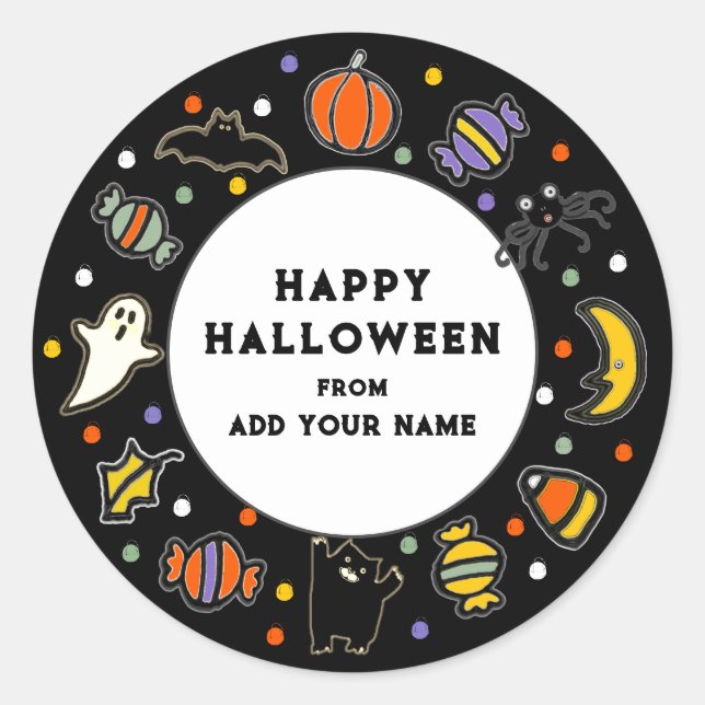 Sticker Rond Happy Halloween Tags cadeaux (Devant)
