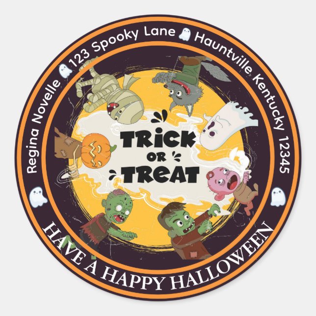 Sticker Rond Happy Halloween Trick ou Treat Monsters (Devant)