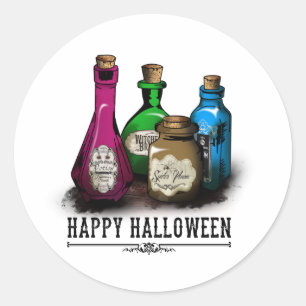 Sticker Rond Happy Halloween ! Witch Potion Bottles
